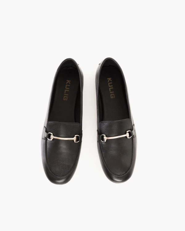 Czarne mokasyny damskie skórzane z klamrą 3