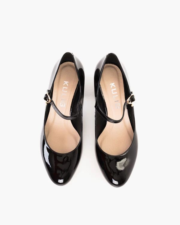 Czarne czółenka ze skóry lakierowanej ze sprzączką 3