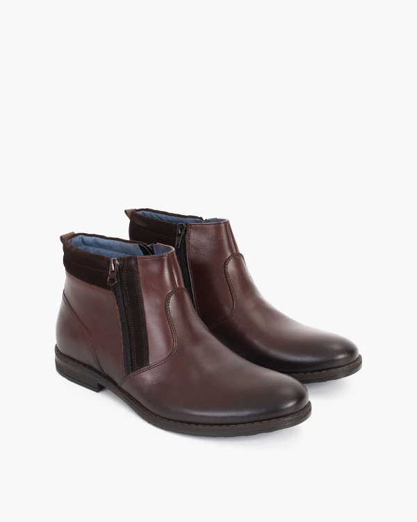 Brązowe kozaki męskie skórzane 015