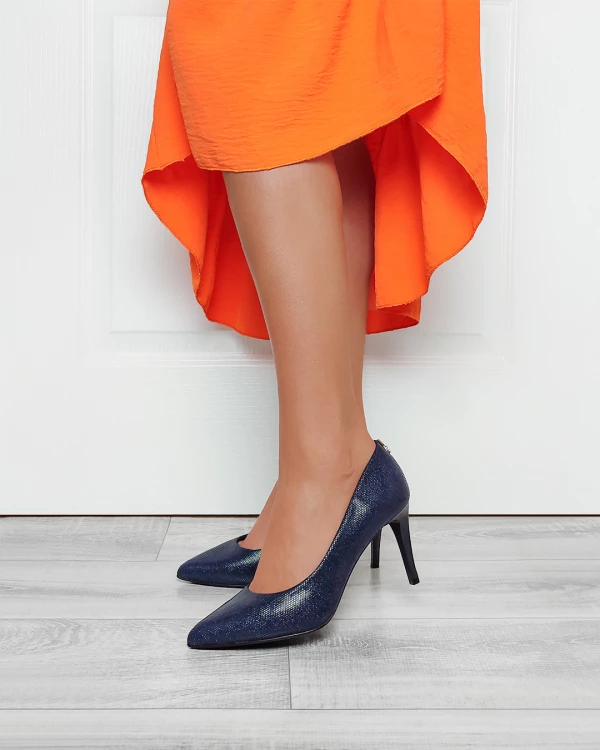 Granatowe czółenka nubukowe na szpilce