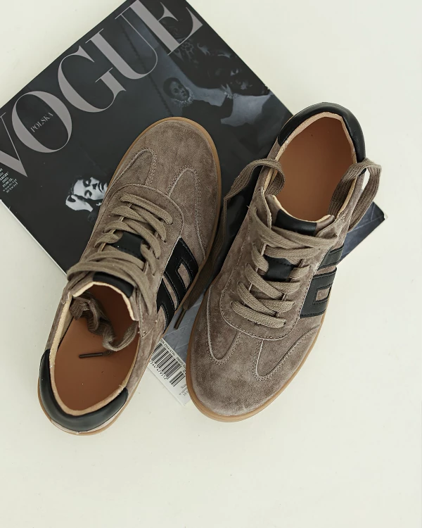 Szare półbuty sportowe ze skóry zamszowej