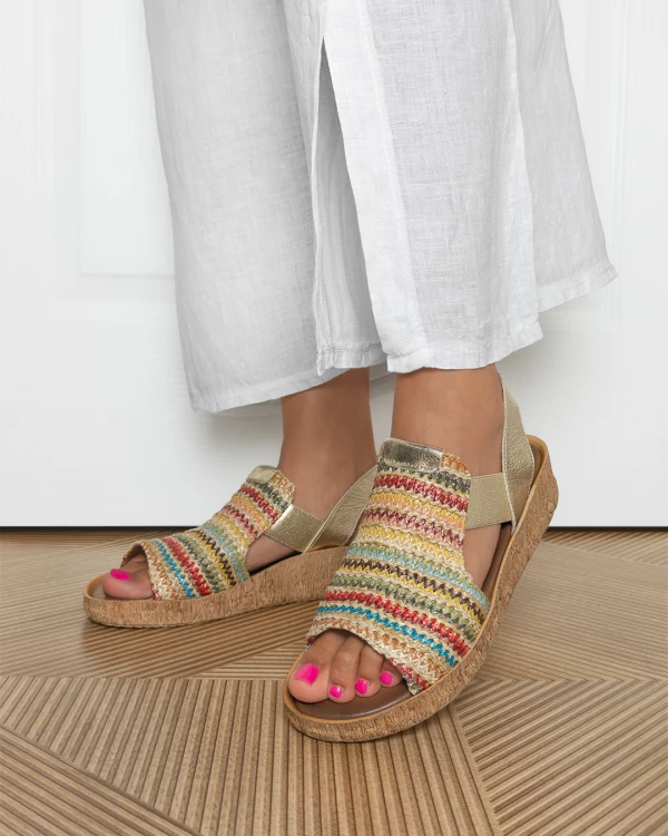 Kolorowe sandały damskie ze skóry licowej i materiału