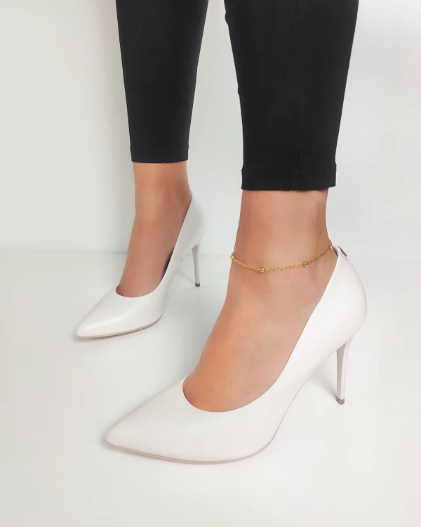 Perłowe czółenka skórzane na szpilce 2