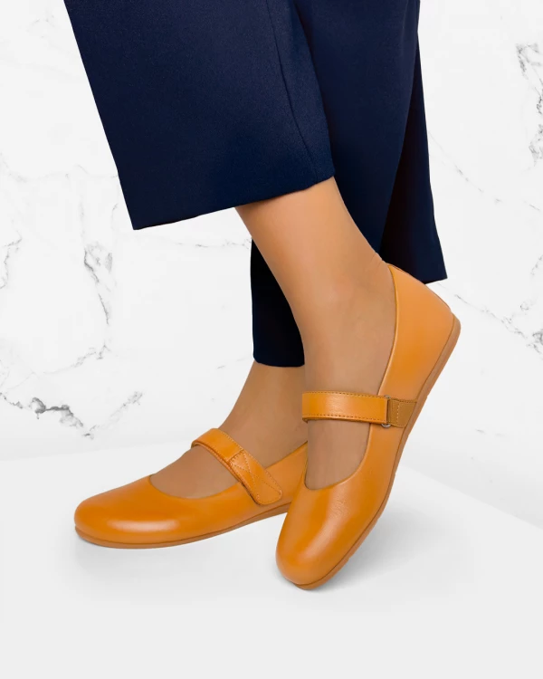 Rude baleriny damskie ze skóry licowej na rzep