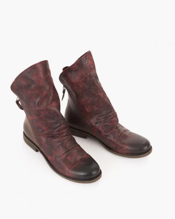 Bordowe botki damskie ze skóry naturalnej 7