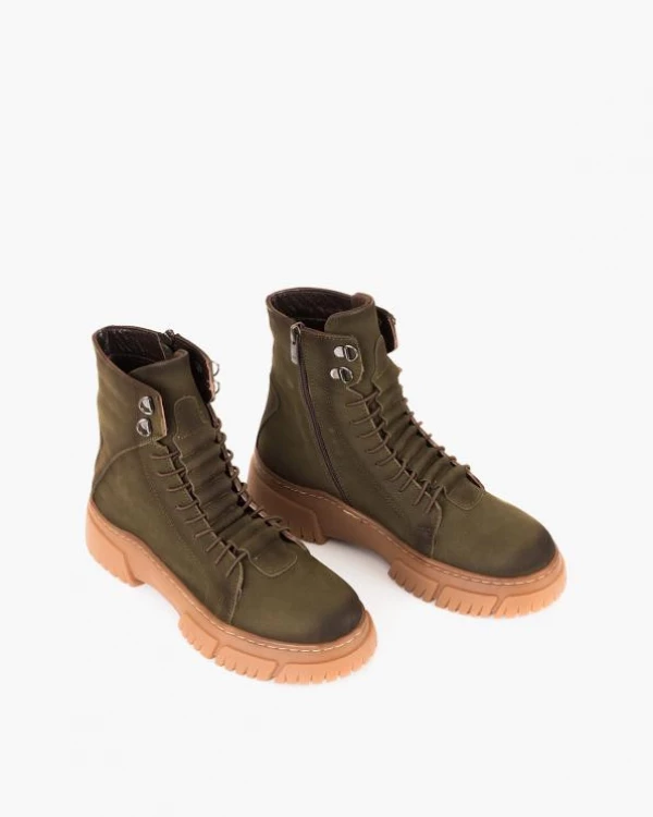 Zielone trzewiki damskie nubukowe ze skóry naturalnej 5