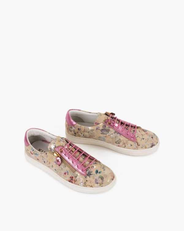 Wielokolorowe półbuty damskie skórzane z motywem kwiatowym 5