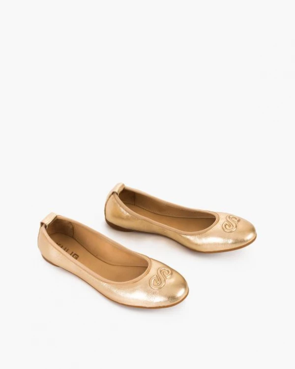 Złote baleriny damskie skórzane 5