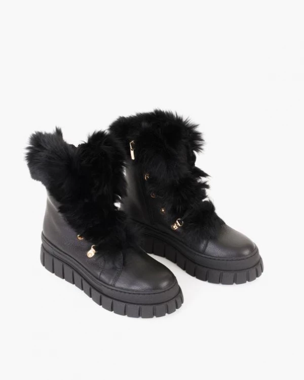 Czarne trzewiki damskie skórzane z futerkiem 5