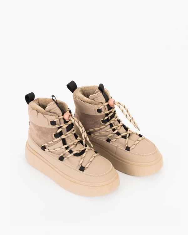 Beżowe śniegowce damskie ze skóry ekologicznej 5