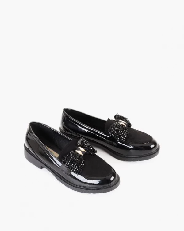 Czarne mokasyny damskie ze skóry ekologicznej z kokardą 5