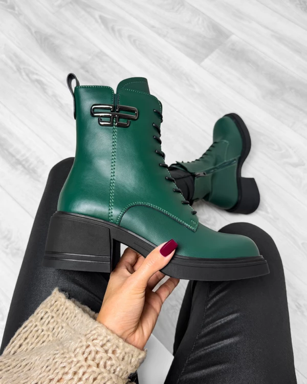 Zielone trzewiki damskie ze skóry licowej na słupku